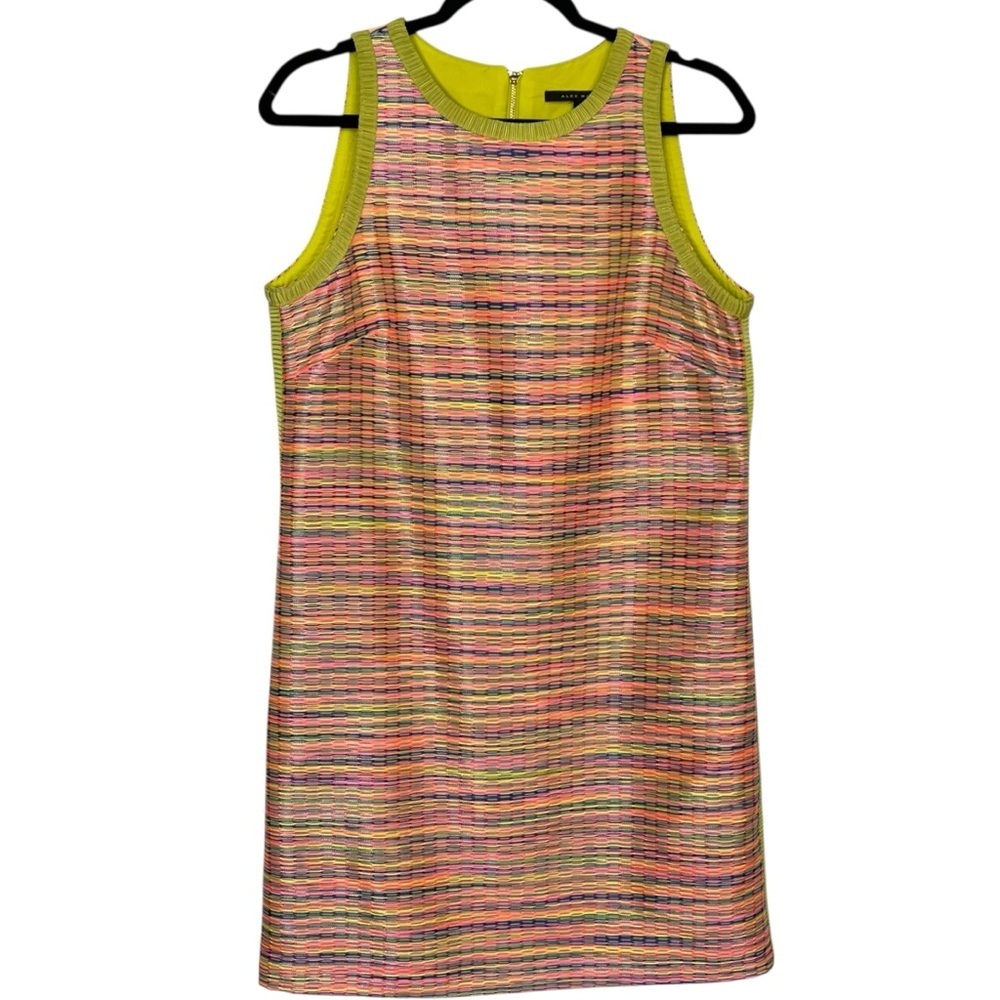 Alex Marie Women’s Sleeveless Dress Exposed Back Gold Zipper Size 8 Pink Green